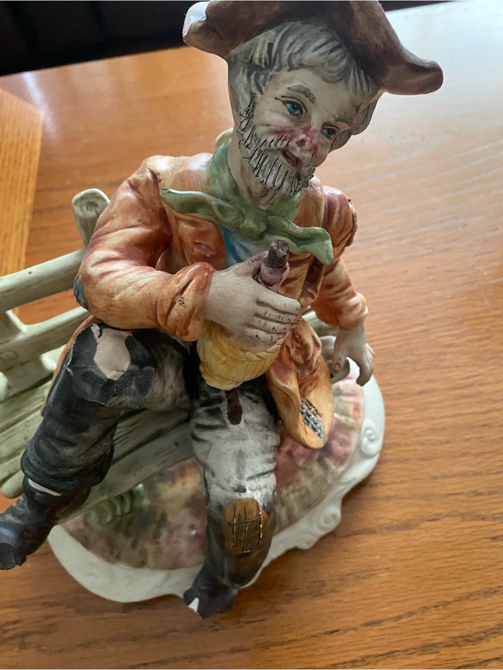 Hand-Painted Ceramic Figure in Orange, Green, Brown